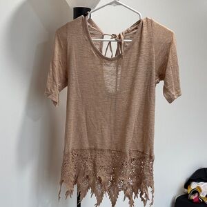 Tan Lace Hem Women Top